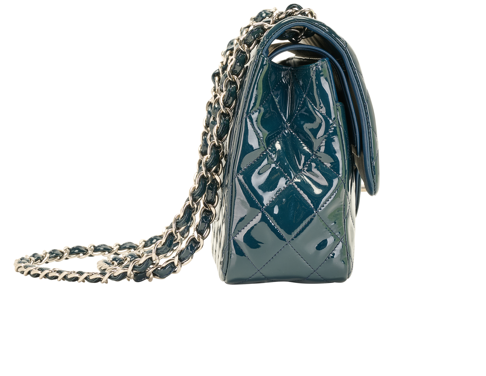 Classic Jumbo Double Flap, &pound;3,900, Handbags, Blue, Patent Leather, Side view